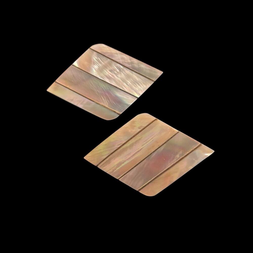 Vintage Mother of Pearl Inlay Diamond Geometric Clip on Earrings Modernist MCM